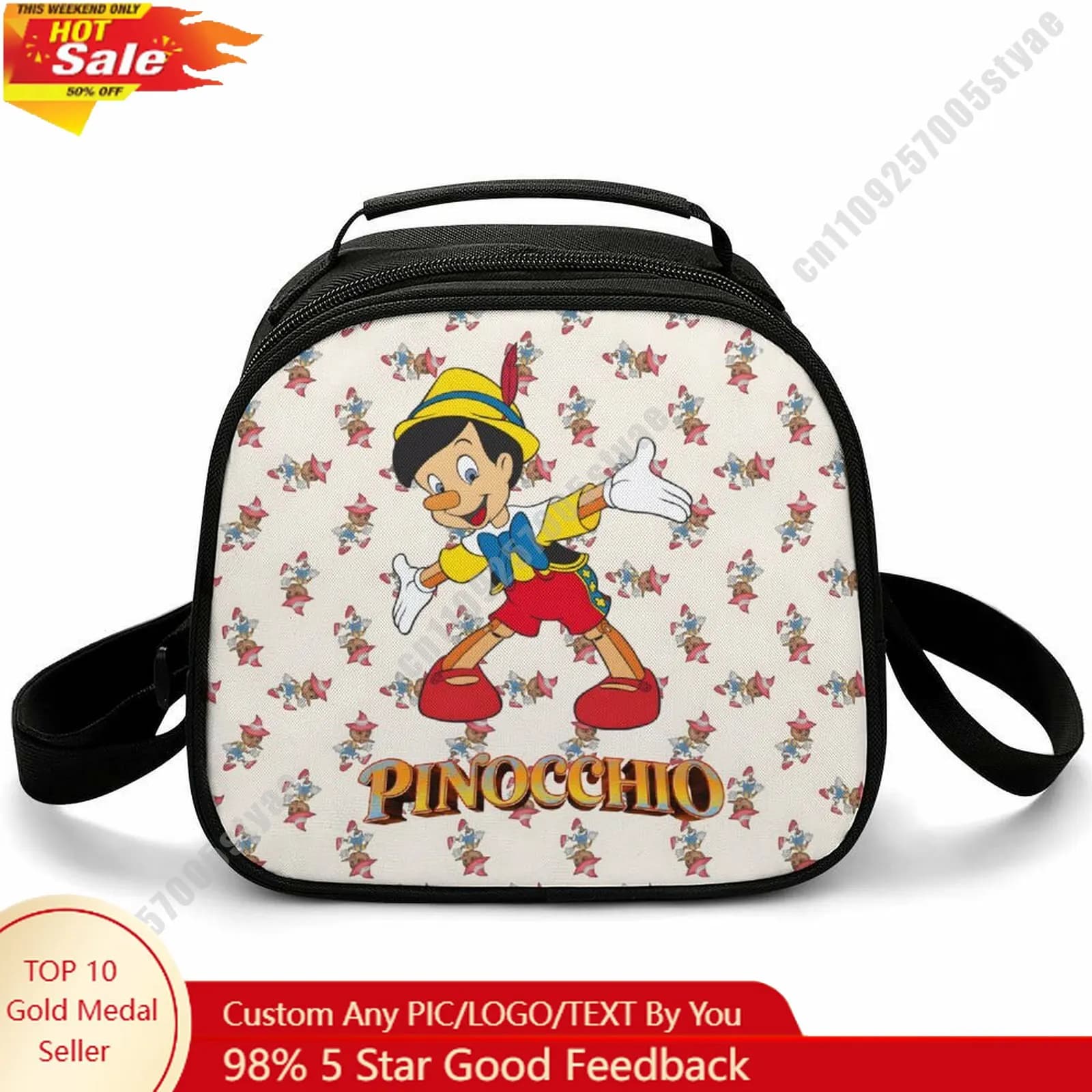 Borsa per il pranzo Pinocchio, borsa Bento con motivi animali Disney, personalizzabile con nome, foto, logo, borsa per il pranzo, borsa essenziale per il picnic, cosplay