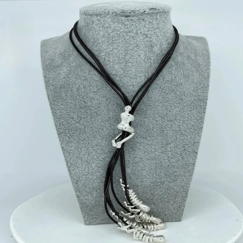 Personalized Charm Silver Climbers Leather Rope Necklace No Gender Accessories Give Friends Birthday Gifts