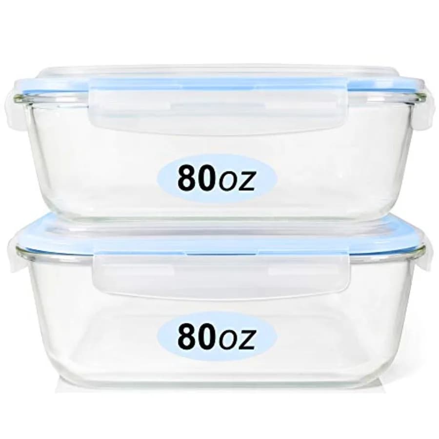 Set di contenitori in vetro per alimenti, grandi dimensioni, con coperchi a chiusura ermetica senza BPA, 100% a prova di perdite, contenitori in vetro per la preparazione dei pasti