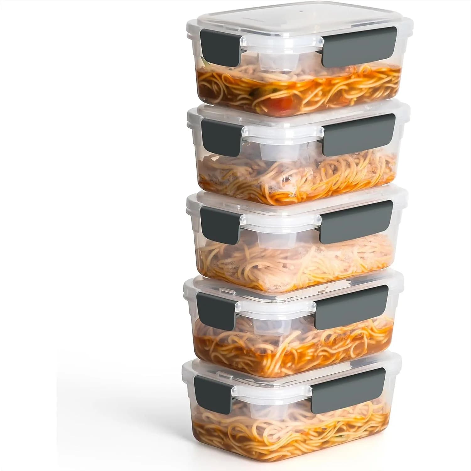 Set di 5 Contenitori in Plastica per Alimenti con Coperchi, Impilabili per Preparazione Pasti, Adatti per Freezer e Lavastoviglie