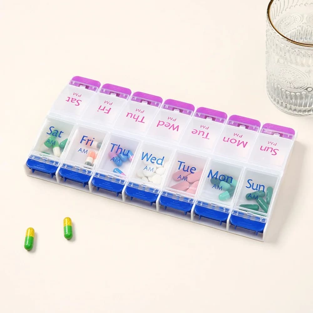 New Premium Portable Container for Weekly Pills, Stackable Organizer for 7 Days, Container for Medicines, Vitamins and Integrators