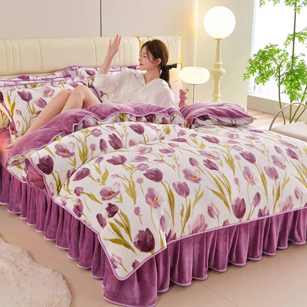 Set of four winter hot pieces in velvet milk Set of soft and thick bedding Cover Federa Lenzuolo Set of antistatic duvet cover