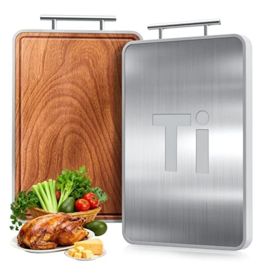 Titanium cutters for kitchen, ebony wood, double face, with handle and groove for juice, ideal for kitchen.