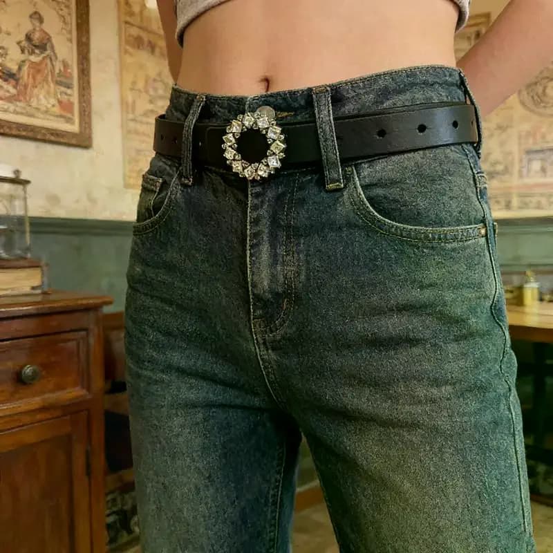 Cintura Decorativa Versatile alla Moda per Donna, Cintura in Pelle PU Sottile con Strass, Stile Jeans, Cintura Decorativa Semplice