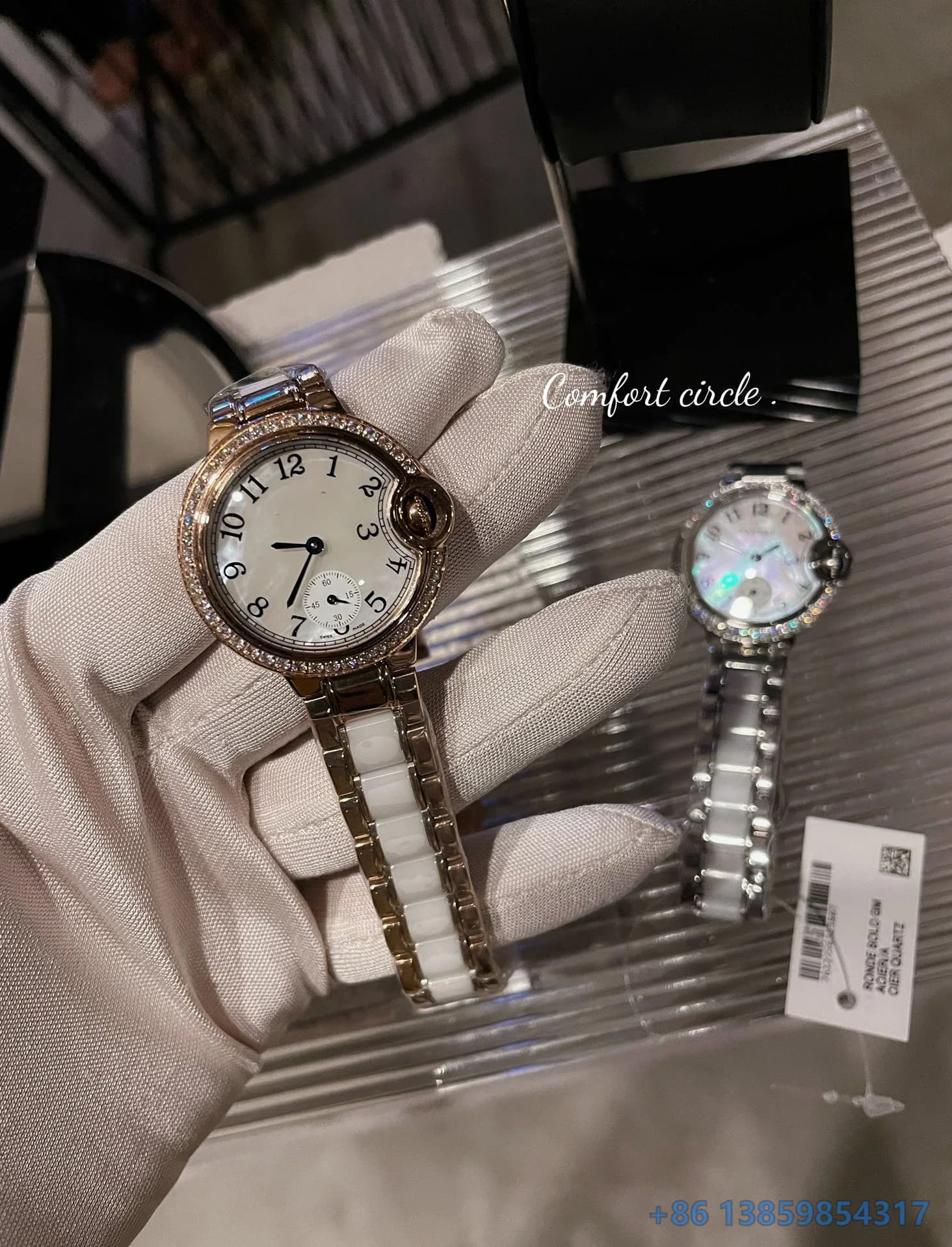 Orologio da Donna Meccanico a Carica Manuale 33mm con Quadrante in Ceramica, Acciaio Inossidabile e Vetro, Design Elegante con Numeri Arabi