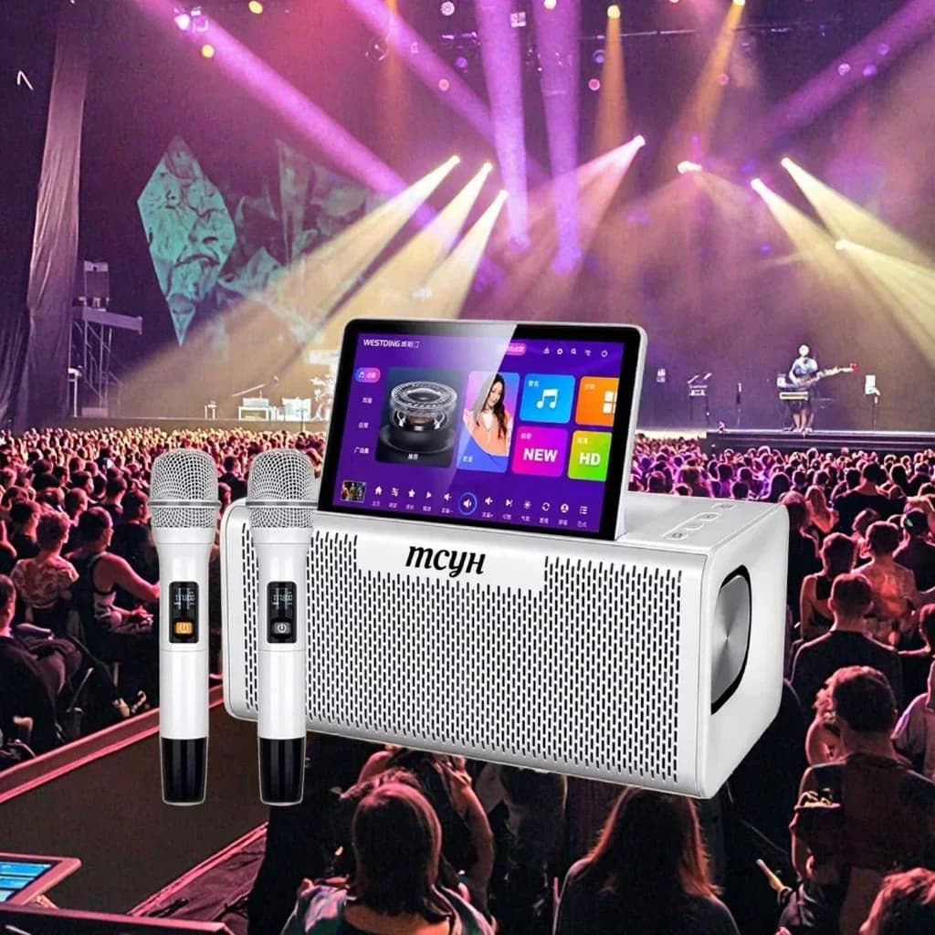 All-in-One Portable Smart Android System Party Speaker Home KTV Mini Machine Karaoke Player with 2 Wireless Microphone