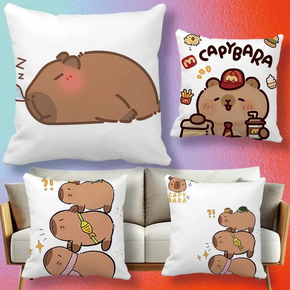 Cutie Capybara Pillow cover Soft Microfiber Pillowcase Home Sofa Decor Surprise Decorative printed.
