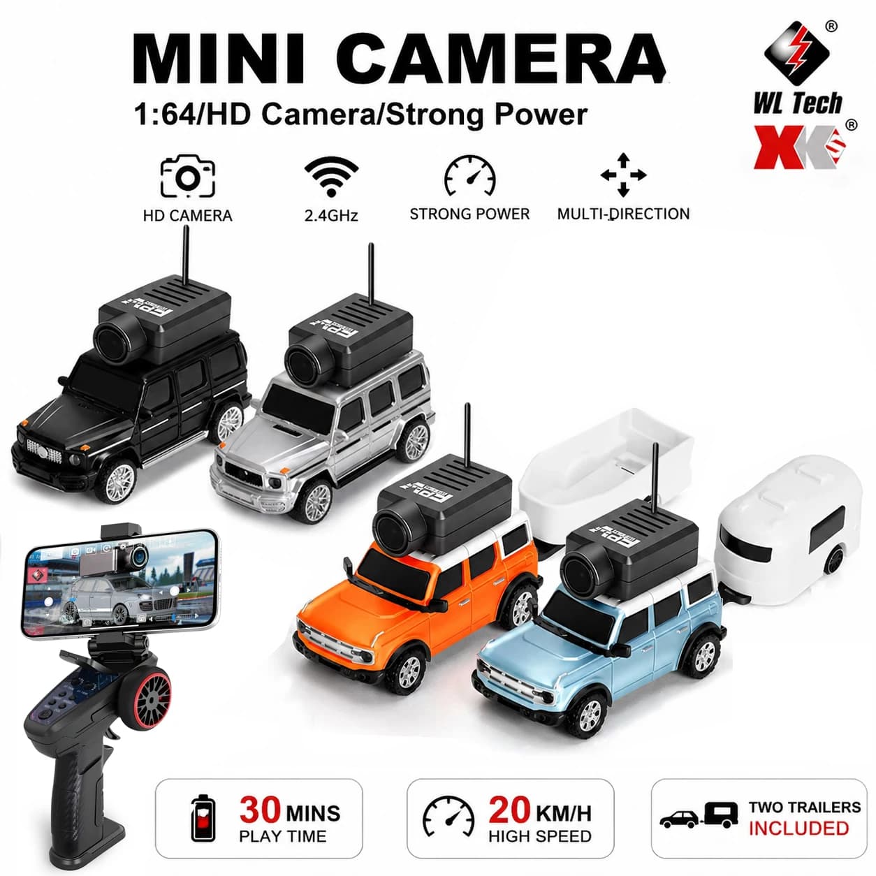 WLtoys 6405 6406-C Auto RC con Telecamera Video 720P Vista FPV Controllo APP Funzione VR Telecomando 2.4G WiFi Auto RC Drift 1:64