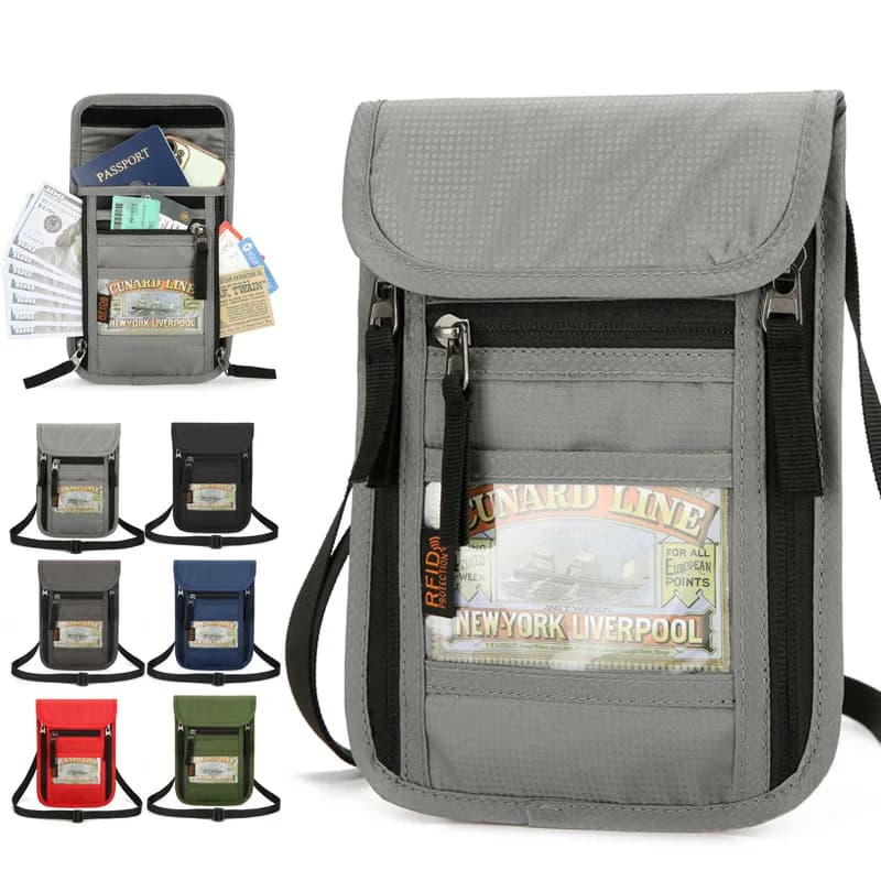 Portafoglio da viaggio con porta passaporto con blocco RFID custodia da collo per uomo e donna per mantenere i documenti al sicuro