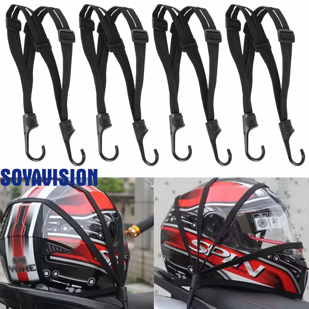 Cintura per casco moto regolabile da 60 cm/90 cm Cintura universale per bagagli per moto Corda elastica con 2 ganci Accessori per moto