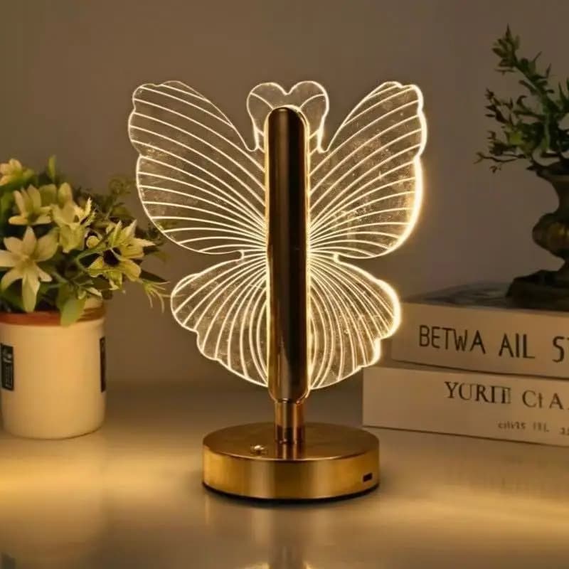 Lampada da Tavolo Decorativa a Farfalla in Acrilico Stile Nordico, Luce d'Ambiente di Lusso per Camera da Letto e Comodino