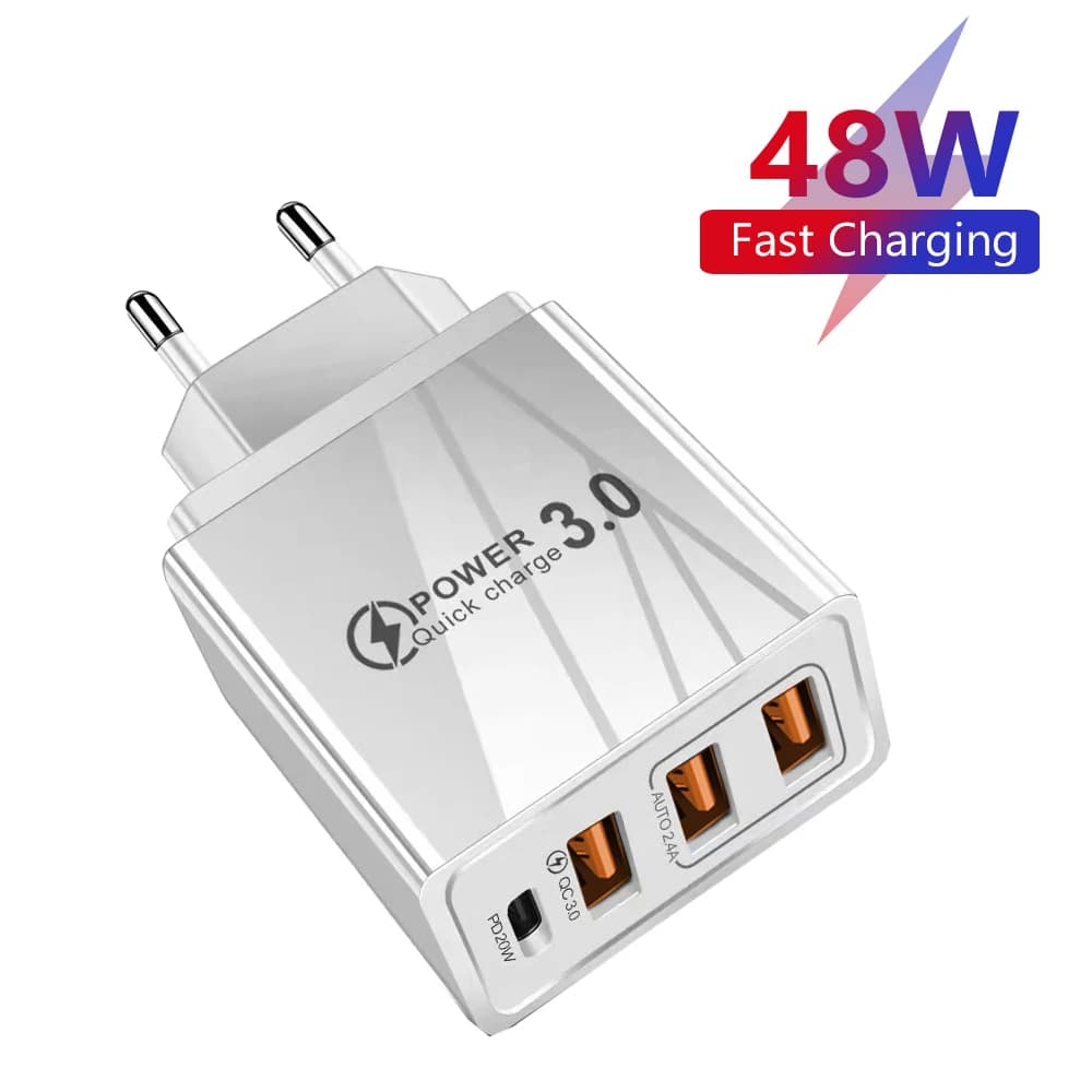 USB Charger 48W QC 3.0 Type C PD Fast Charge for iPhone 12 13 Max Samsung S21 Huawei Xiaomi Wall Charger with EU/US Plug for Mobile Phone