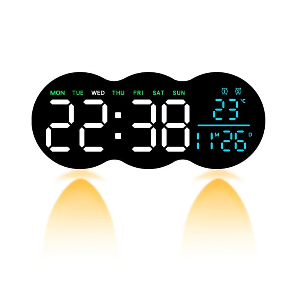 Multi-functional Digital Wall Clock Remote Control with Ambient LED Light Wall-mounted Electronic Clock Date Week Display