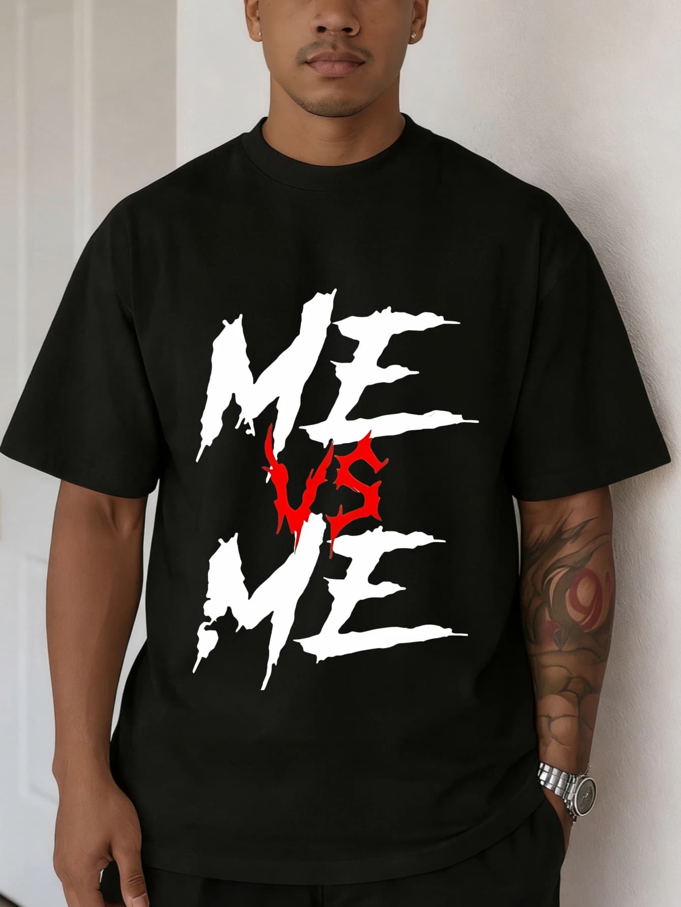 T-Shirt da Uomo ME VS ME in Cotone Stampato, Oversize, Manica Corta, Stile Casual Estivo, Streetwear, Regalo per Lui