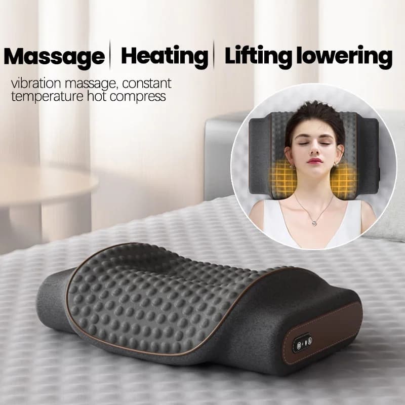 Cuscino Cervicale Ergonomico con Riscaldamento e Trazione Cervicale, Massaggiatore per Collo e Spalle con Funzione Riscaldante 2-in-1
