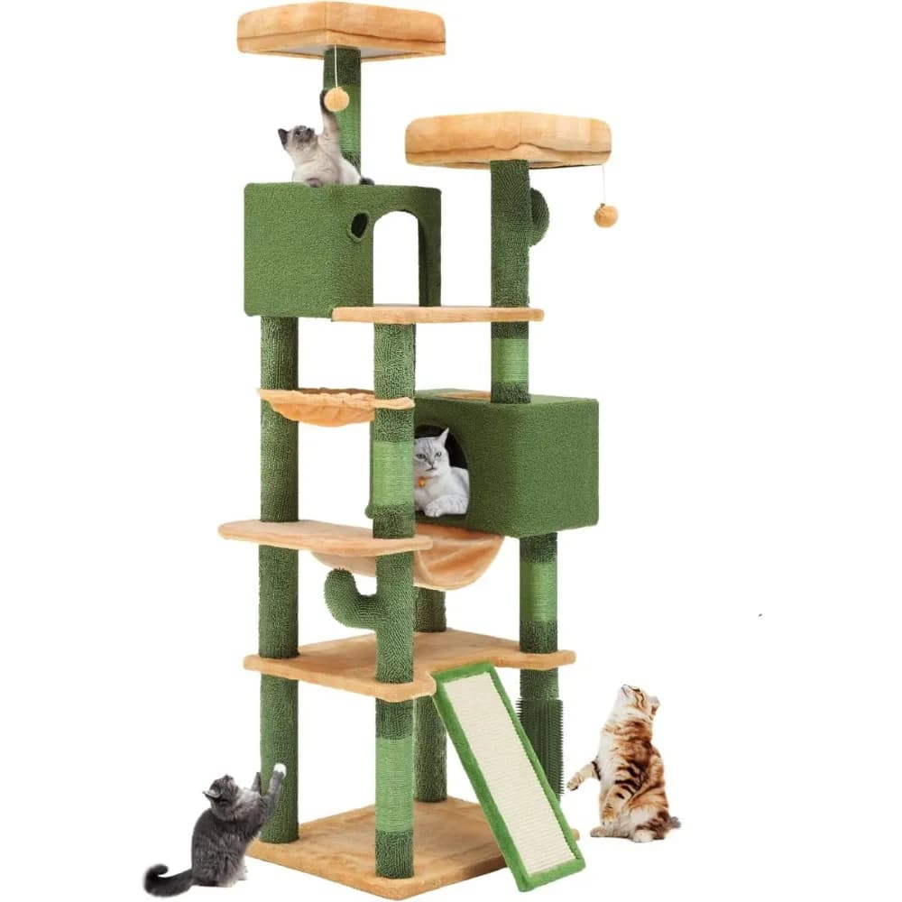 YITAHOME Albero per gatti ispirato al cactus alto 76 pollici con area per toelettatura autopulente, struttura rampicante per gatti con Co