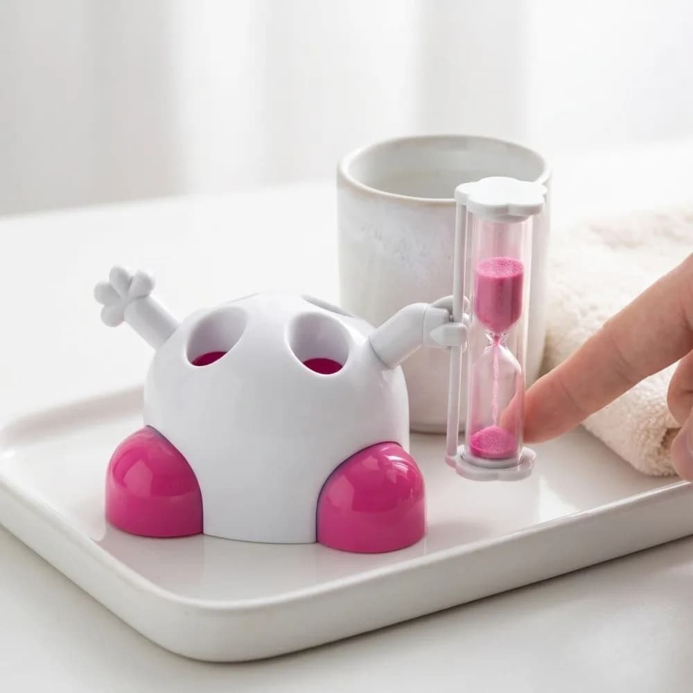 Timer a Clessidra in Plastica con 4 Fori per Spazzolino da Denti, Design Cartone Animato, Conto alla Rovescia 3 Minuti, per Casa
