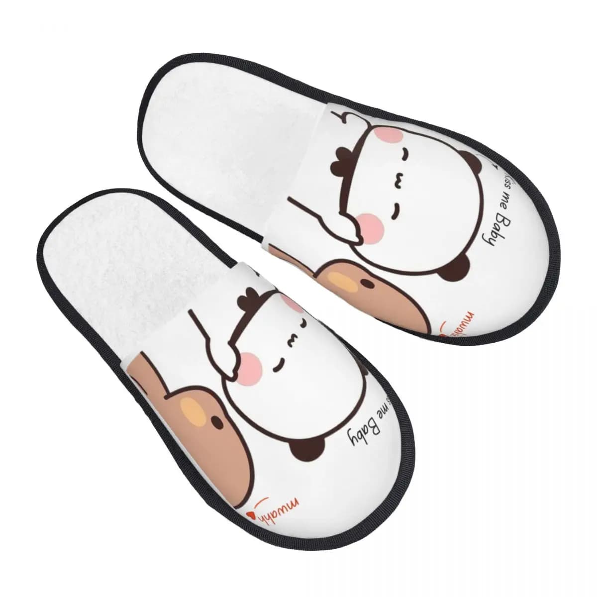 Kiss Me Baby Mwah Bubu Dudu Panda e Brownie Bear Coppia accogliente Scuff con pantofole in memory foam Scarpe da casa per camera da letto da donna