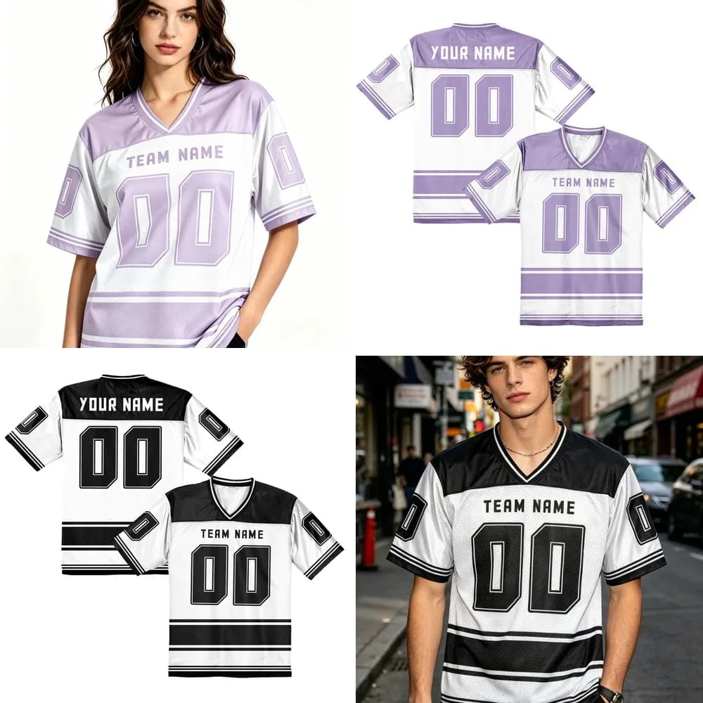 Maglia da Football Americano Nera con Scollo a V Personalizzabile con Nome e Numero, Prezzo all'Ingrosso, Vendita Diretta dalla Fabbrica, Stile Casual
