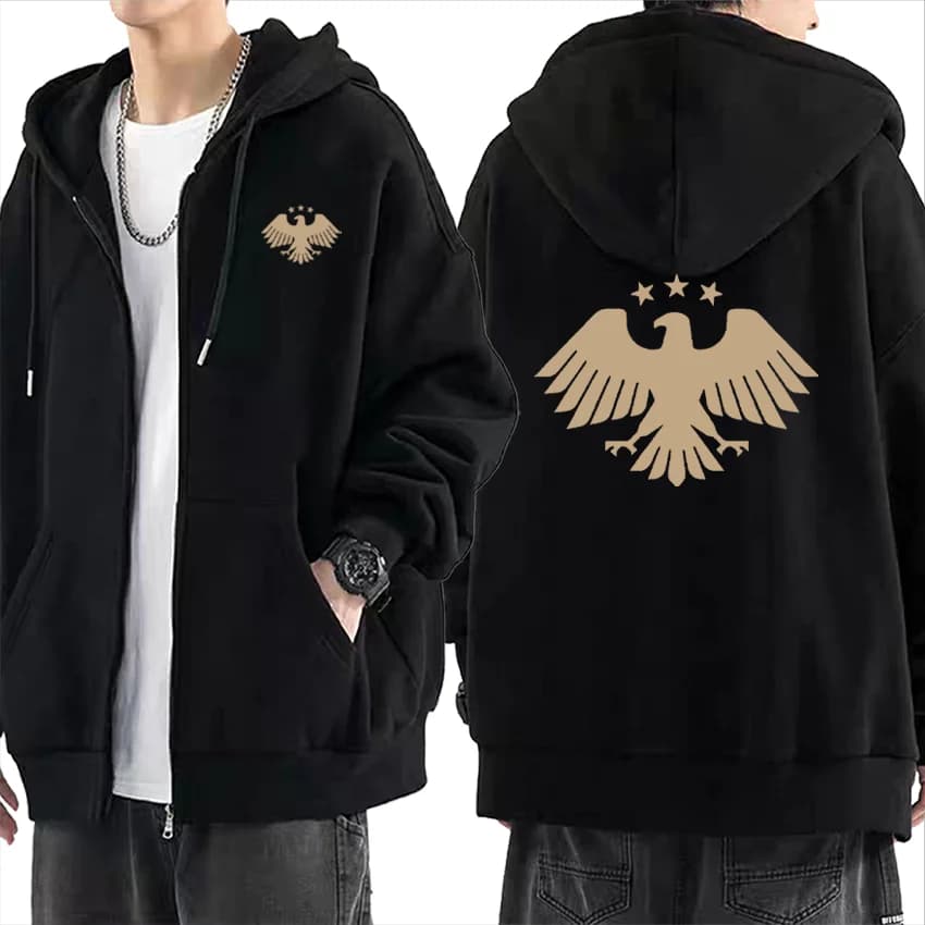 Felpa con cappuccio stampata con grafica Syrian Eagle Cappotto moda uomo donna Autunno Inverno Giacca con zip Manica lunga in pile vintage streetwear