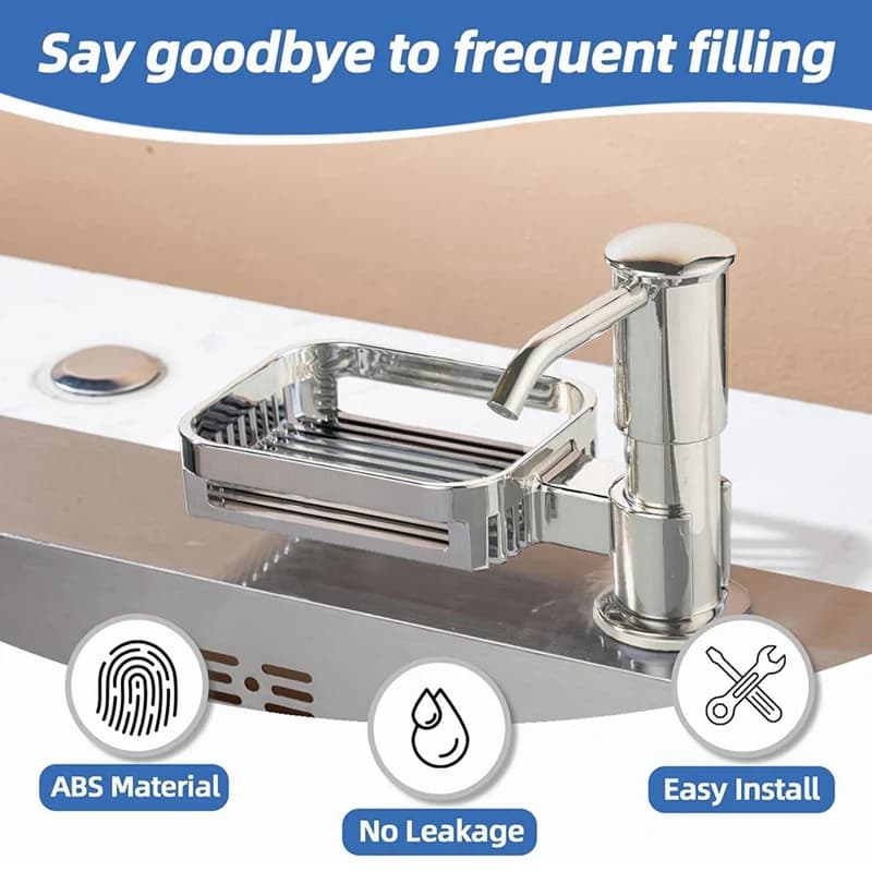 Dispenser di sapone per lavello da cucina, pompa dispenser di sapone incorporata con porta spugna, testine della pompa ABS sotto il bancone