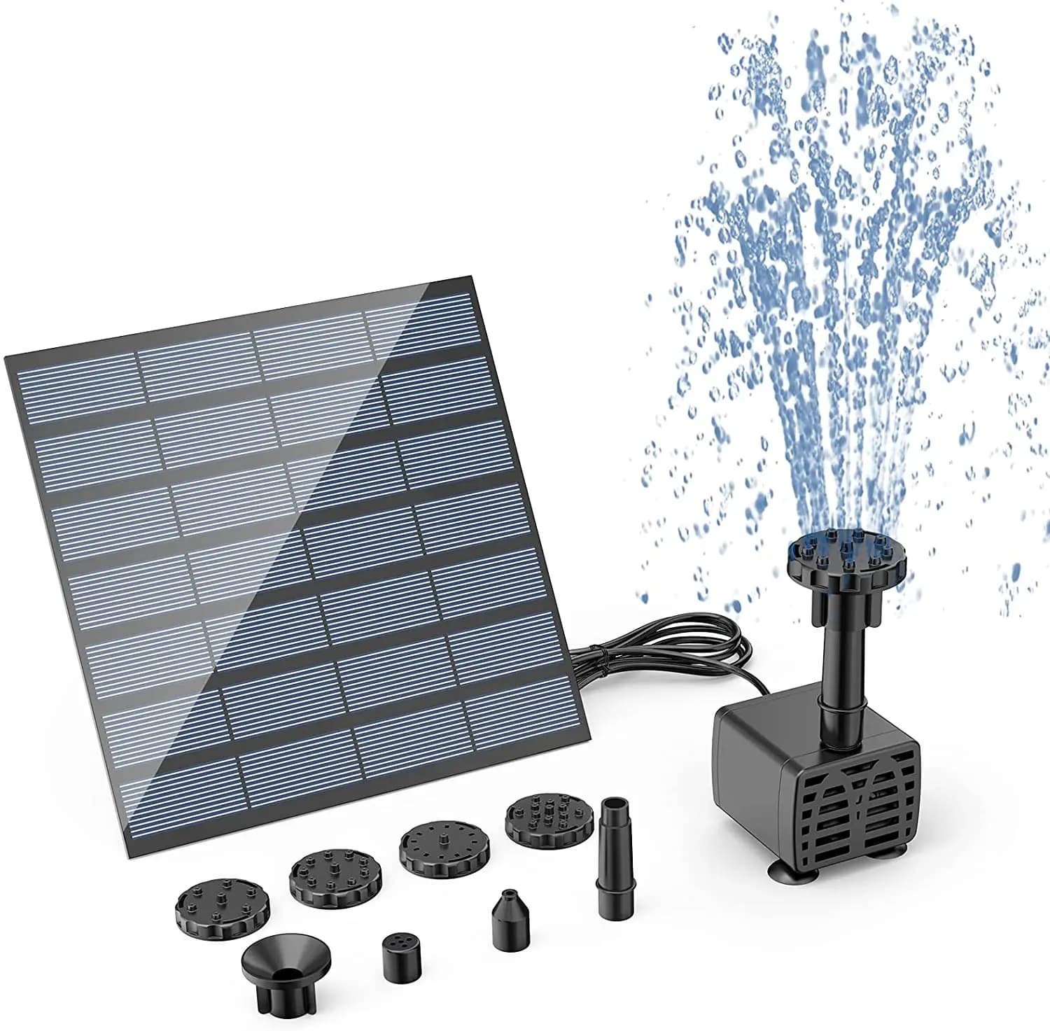 Solar Fountain Pump Panel Powered Water Kits Aquarium Pond Lawn Low Noise Outdoor Bird Bath Garden Decor with 6Nozzles