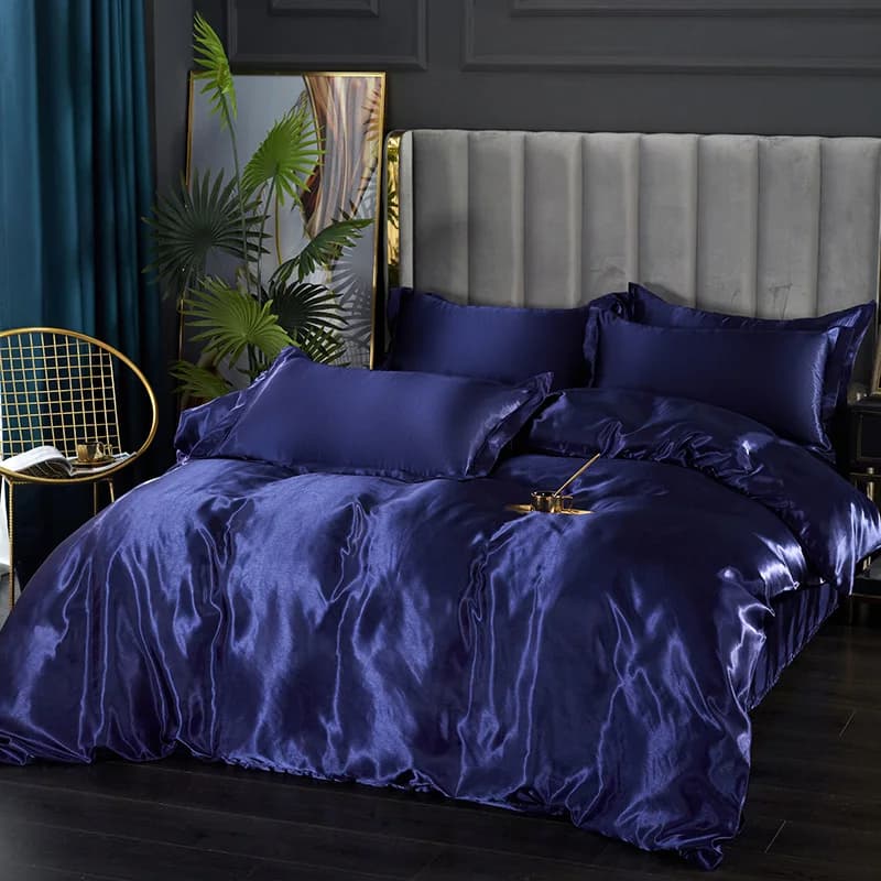 Bed linen set simple, smooth and washed silk, with duvet cover, sheet, pillowcase, luxury satin bed, simple