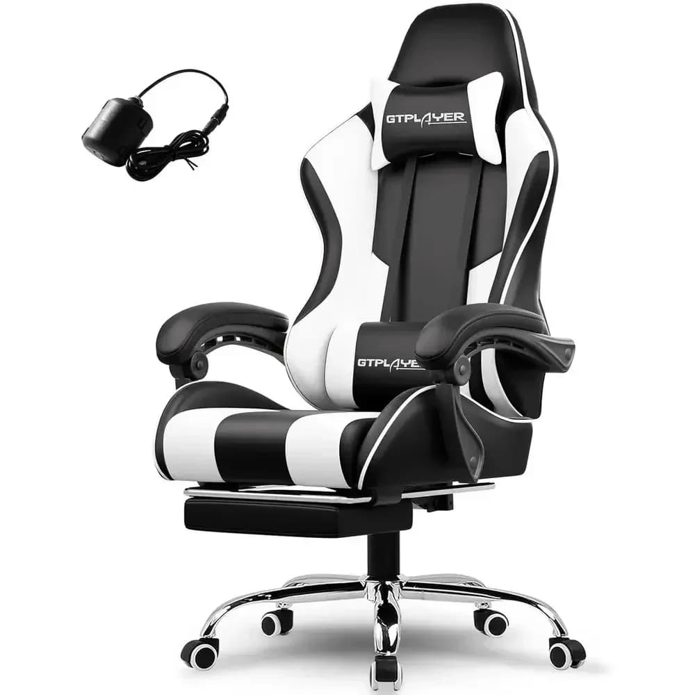 Sedia da Gaming Ergonomica Girevole Bianca con Poggiapiedi e Supporto Lombare, Altezza Regolabile per Ufficio o Gaming