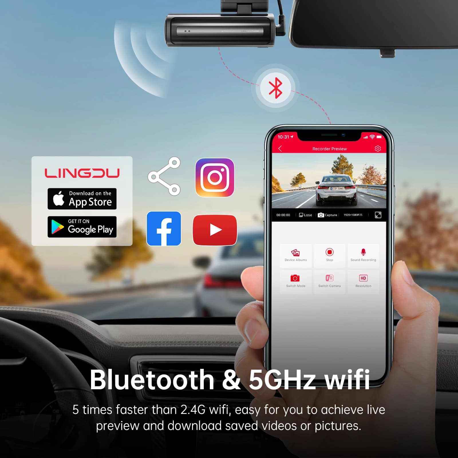 LINGDU LD06 5G Wifi GPS Bluetooth Car Black Box Comando vocale Doppia lente Telecamera per auto Dash Cam anteriore e posteriore 4K