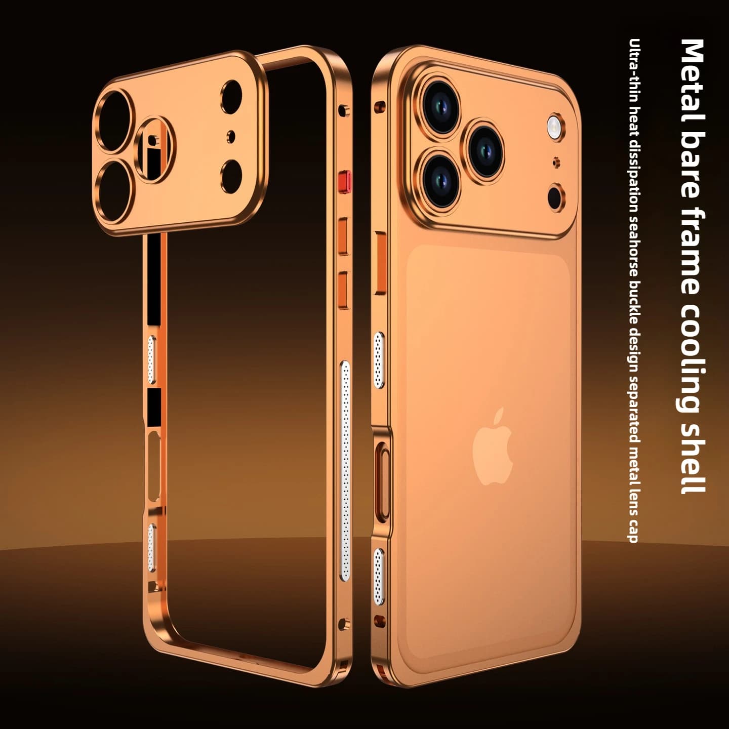 Metal Frame for iPhone 17 ProMax Case Seahorse Buckle Frame with Metal Lens Ring Frame Heat Dissipation Case for iPhone16 15 Pro