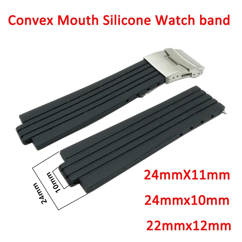 Cinturino con bocca convessa cinturino in gomma siliconica 24X11mm 24x10mm 22x12mm cinturino per orologio con fibbia di sicurezza in acciaio inossidabile braccialetto da uomo