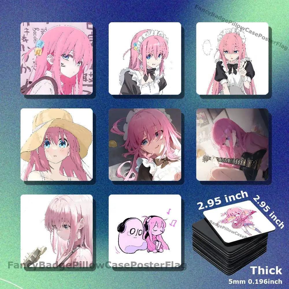Hitori Anime B-Bocchi Acrylic Refrigerator Magnets Square Tiles with Magnetic Sheets for Home Decoration