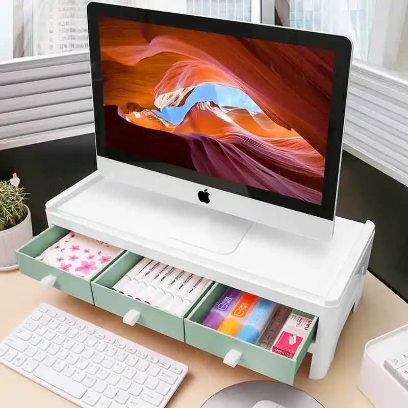 Computer Monitor Stand Base Holder Office Neck Protection Desktop Screen Riser Storage Box Rectangular Design Plastic Material