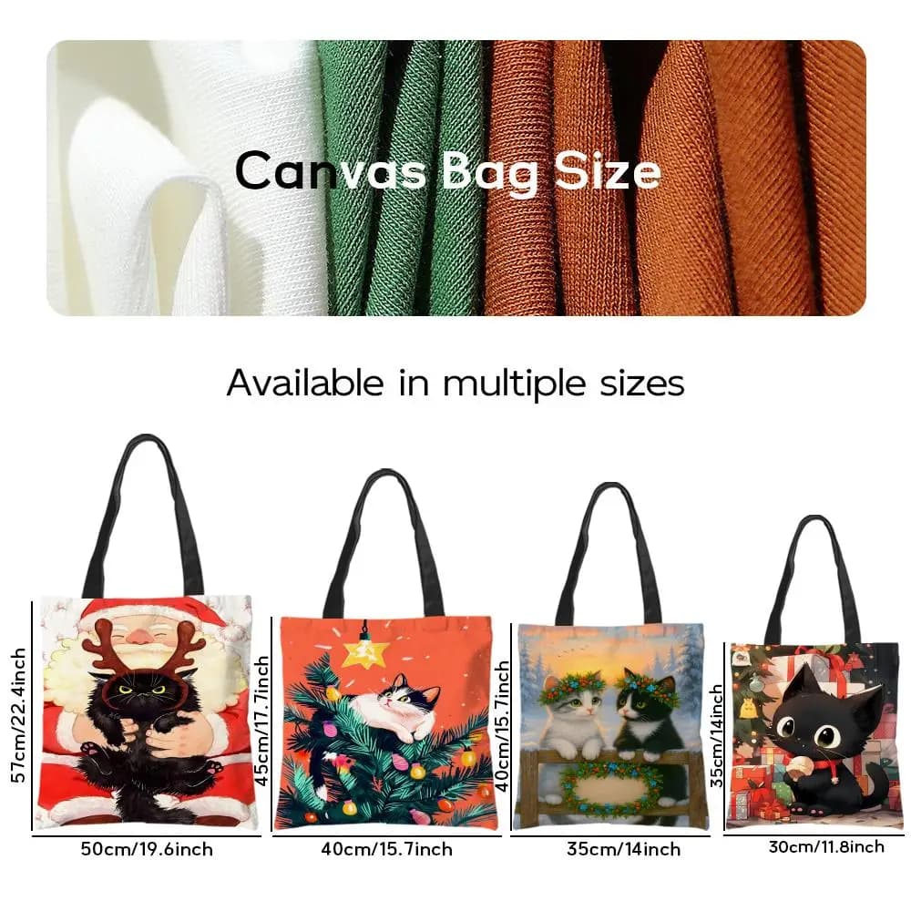 Cute cartoon decorations with cats Storage Bags Canvas Tote Bag - Festive Large Capacity Handbag for Picnic Travel Shopping