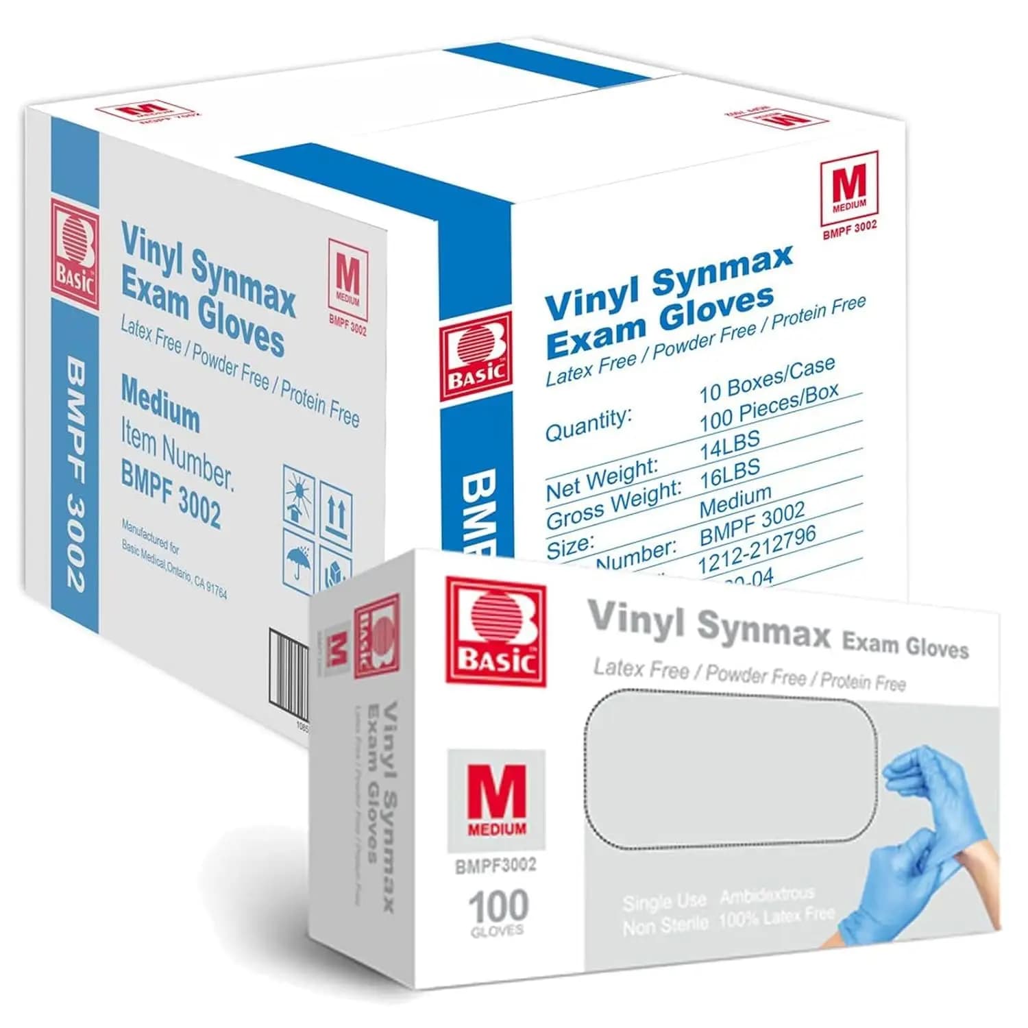 Guanti Monouso in Vinile per Esami, 4 Mil, Senza Lattice e Senza Polvere, Blu, 1000 Pezzi, per Uso Medico, Laboratorio, Cucina