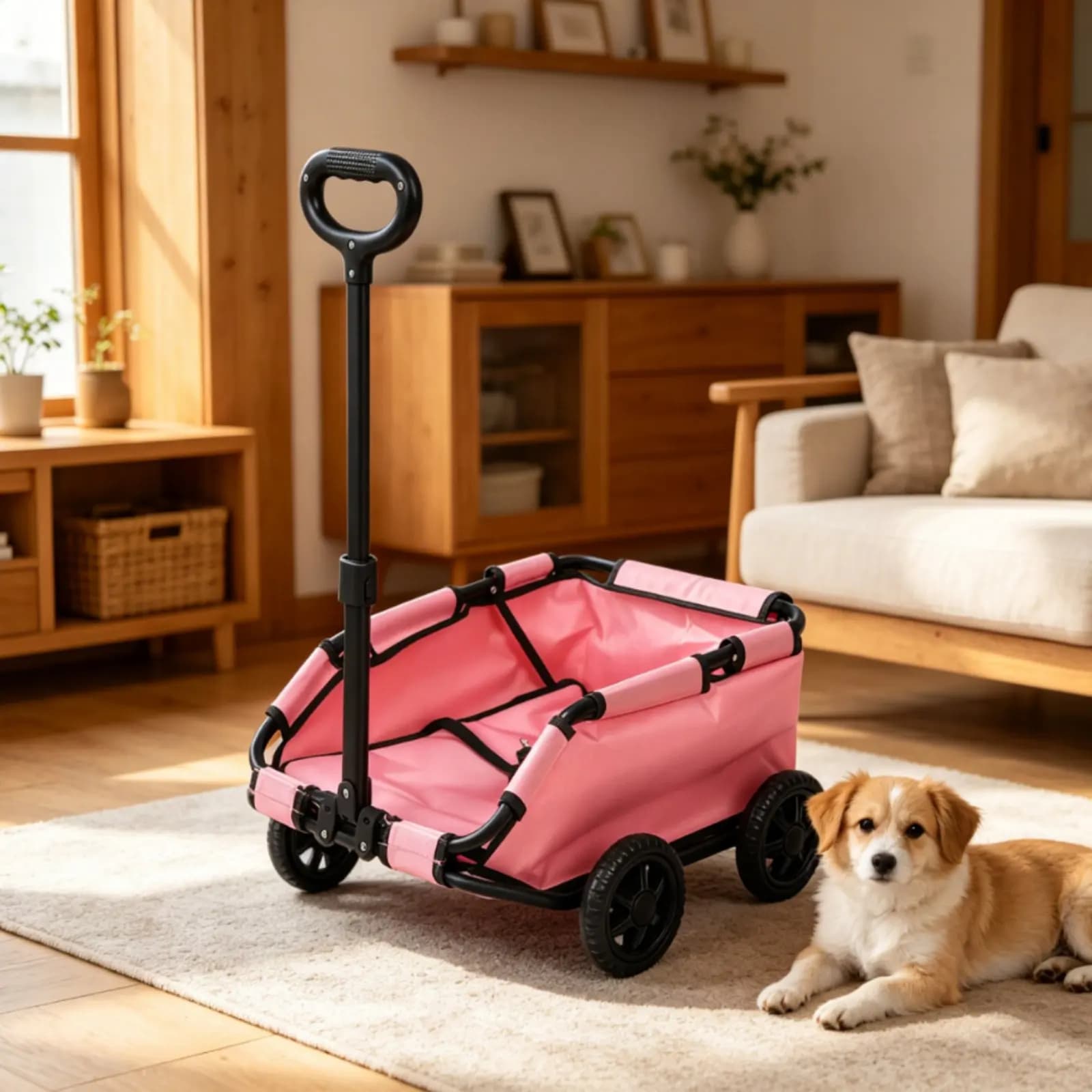Carrello Leggero per Animali Domestici, Pieghevole e Portatile, Trolley a 4 Ruote per Cani, Manico Regolabile, Trasportino Pieghevole per Cani
