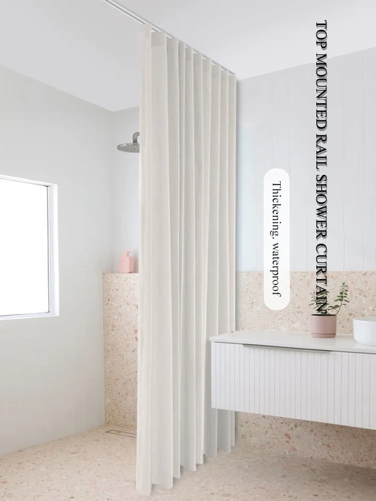 not in/Imitation Linen Fabric Waterproof Shower Curtain Bathroom Accessorie Top Mounted Rail Hook Home Large Curtains Customize