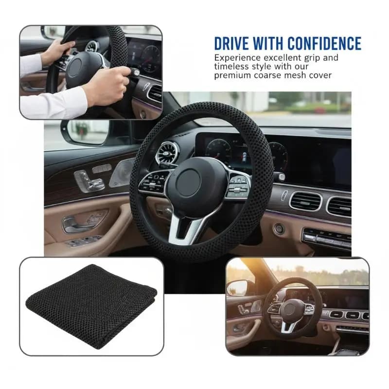Coprivolante Universale per Auto 37-38cm, Traspirante con Fascia Elastica Antiscivolo per una Guida Sicura e Confortevole