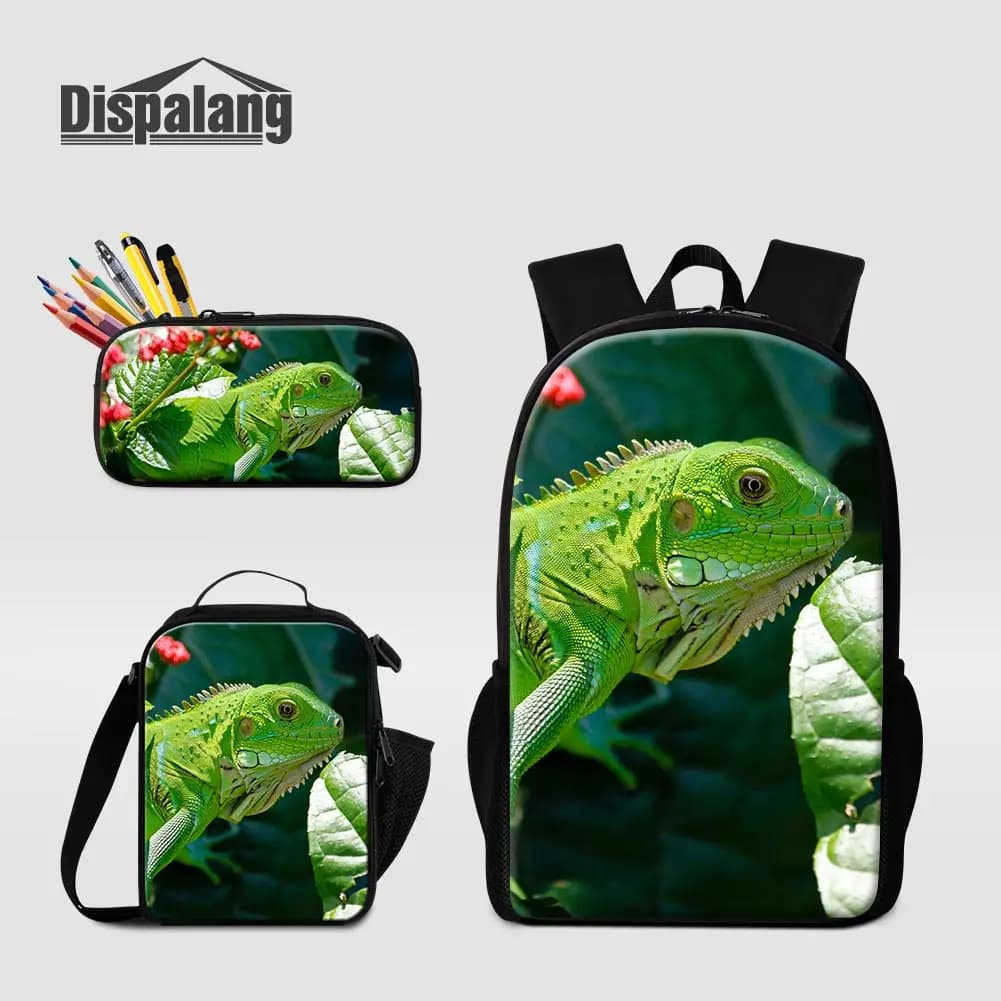 Chameleon Printing School Bag Lizard Pattern Children's Pencil Case Boys' Lunch Box Primary Bookbag Penbox for School
