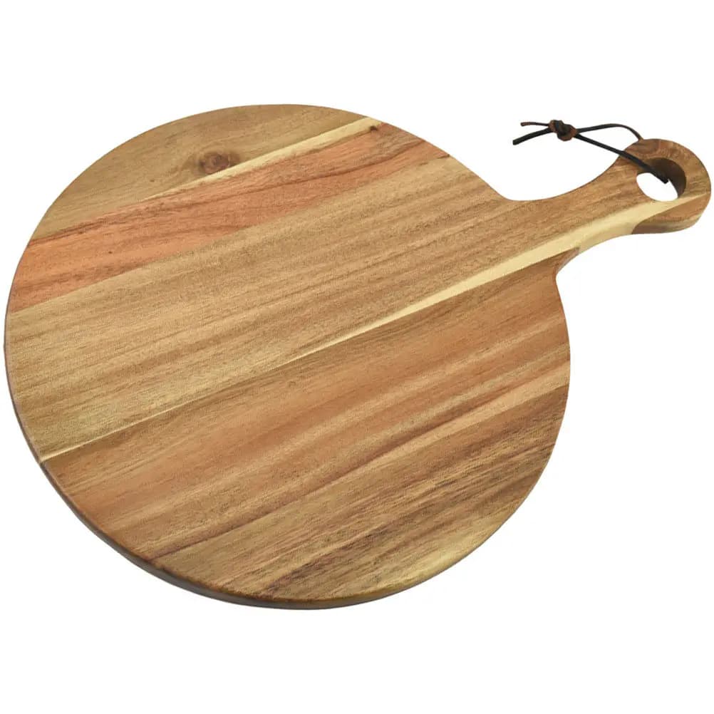 Wooden Pizza Serving Board Round Cutting Charcuterie Tray Natural Wood Handle Smooth Bread Snack Decorative Plate