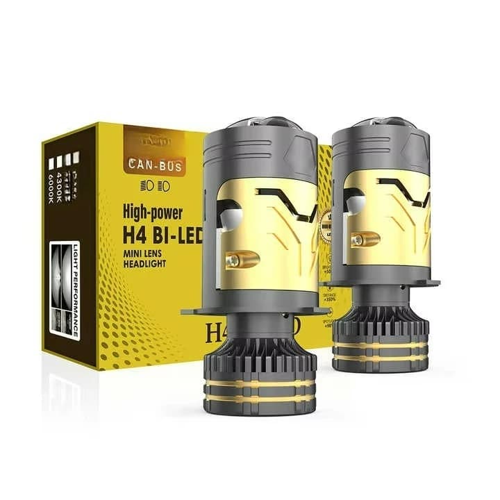 Lente Proiettore Bi-LED H4 Iperboloidale Mini M05K per Fari Auto, Luci Moto Plug and Play 12V 170W 6000K