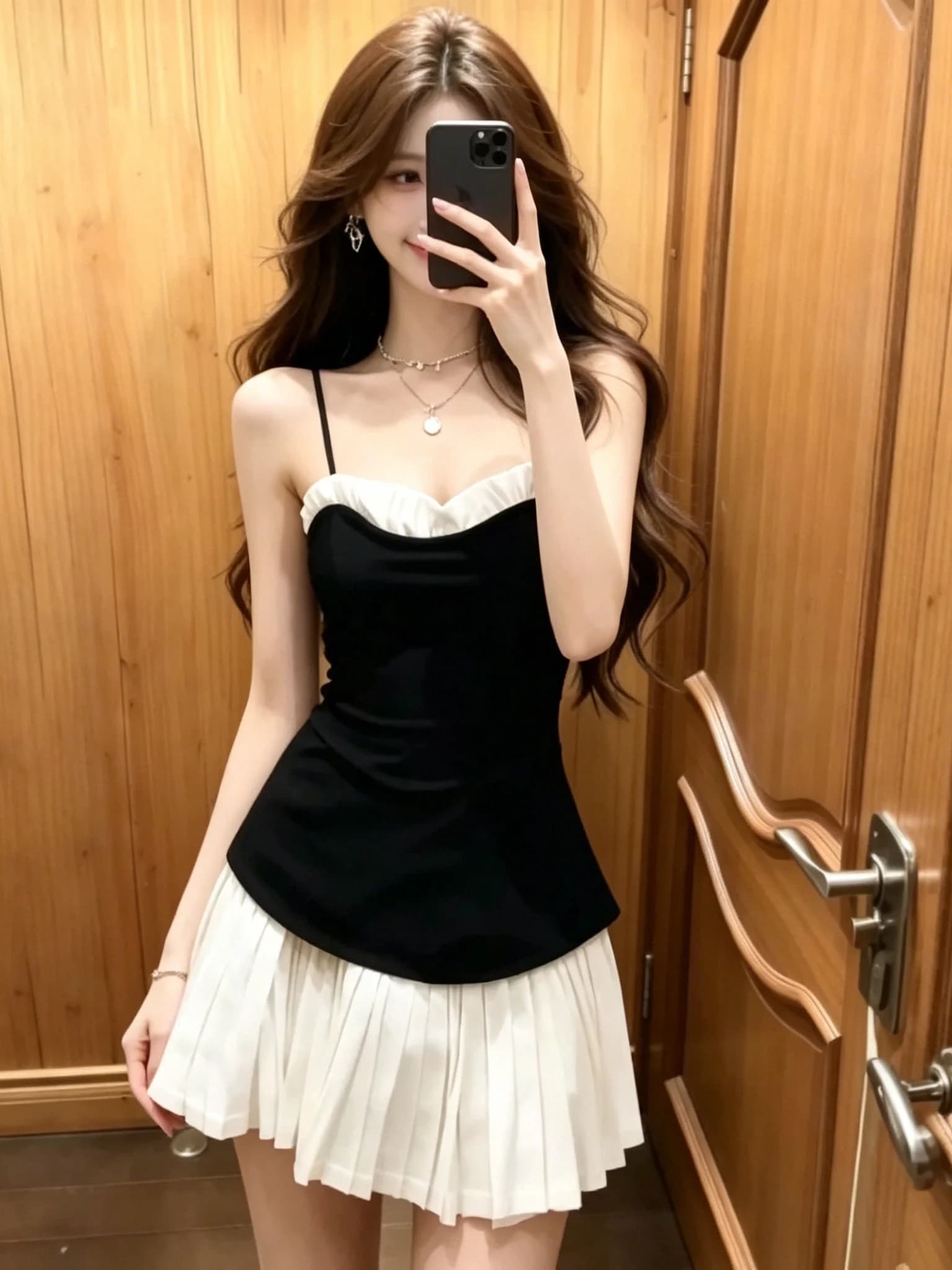 Unique Pure Desire Girl Style Contrast Color Heart Collar Strap Short Skirt Women Summer Slimming Pleated Skirt