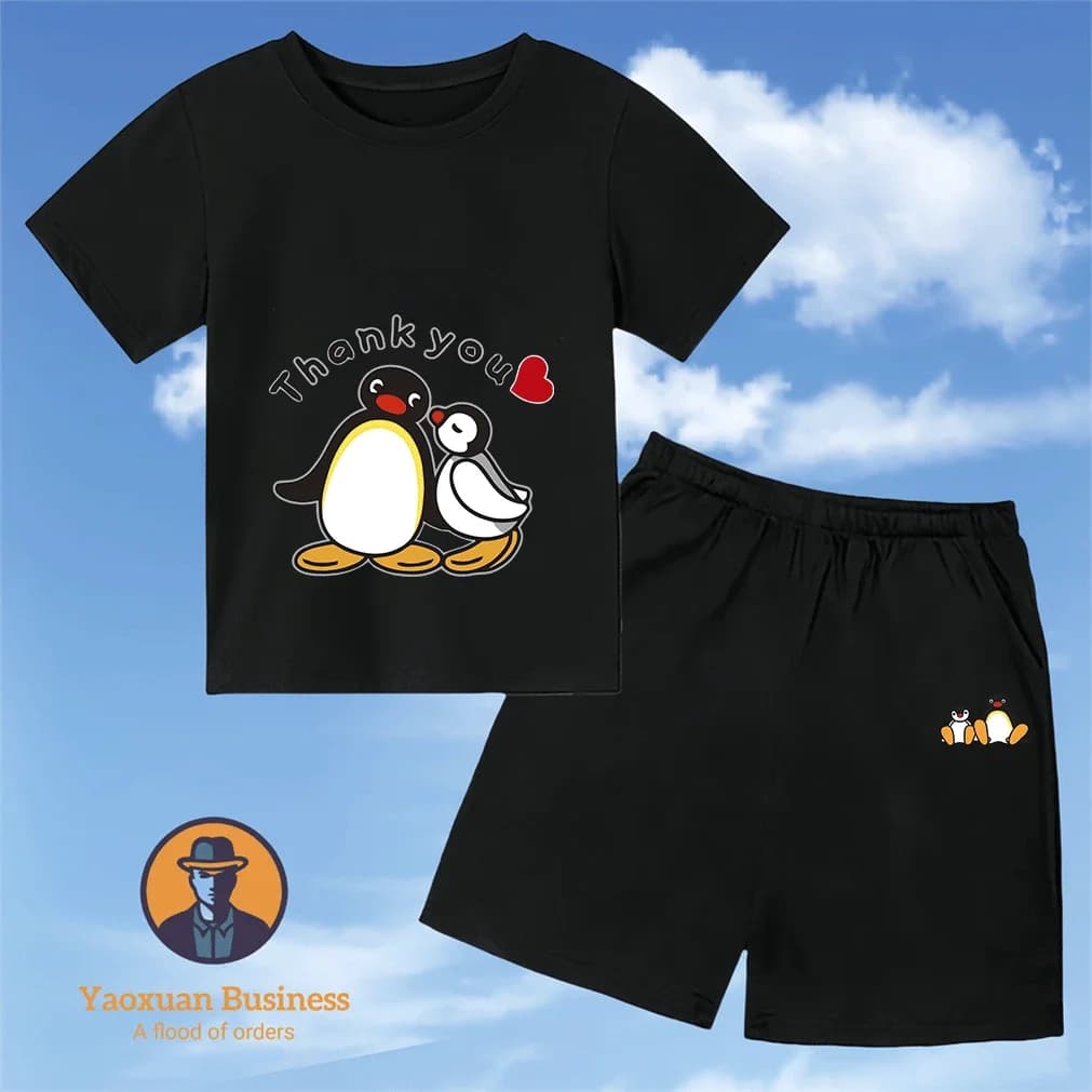 Completo Estivo per Bambini 2 Pezzi con Stampa Cartone Animato PINGU, Comodo Abbigliamento per Bambini con Cerniera Morbida 2026