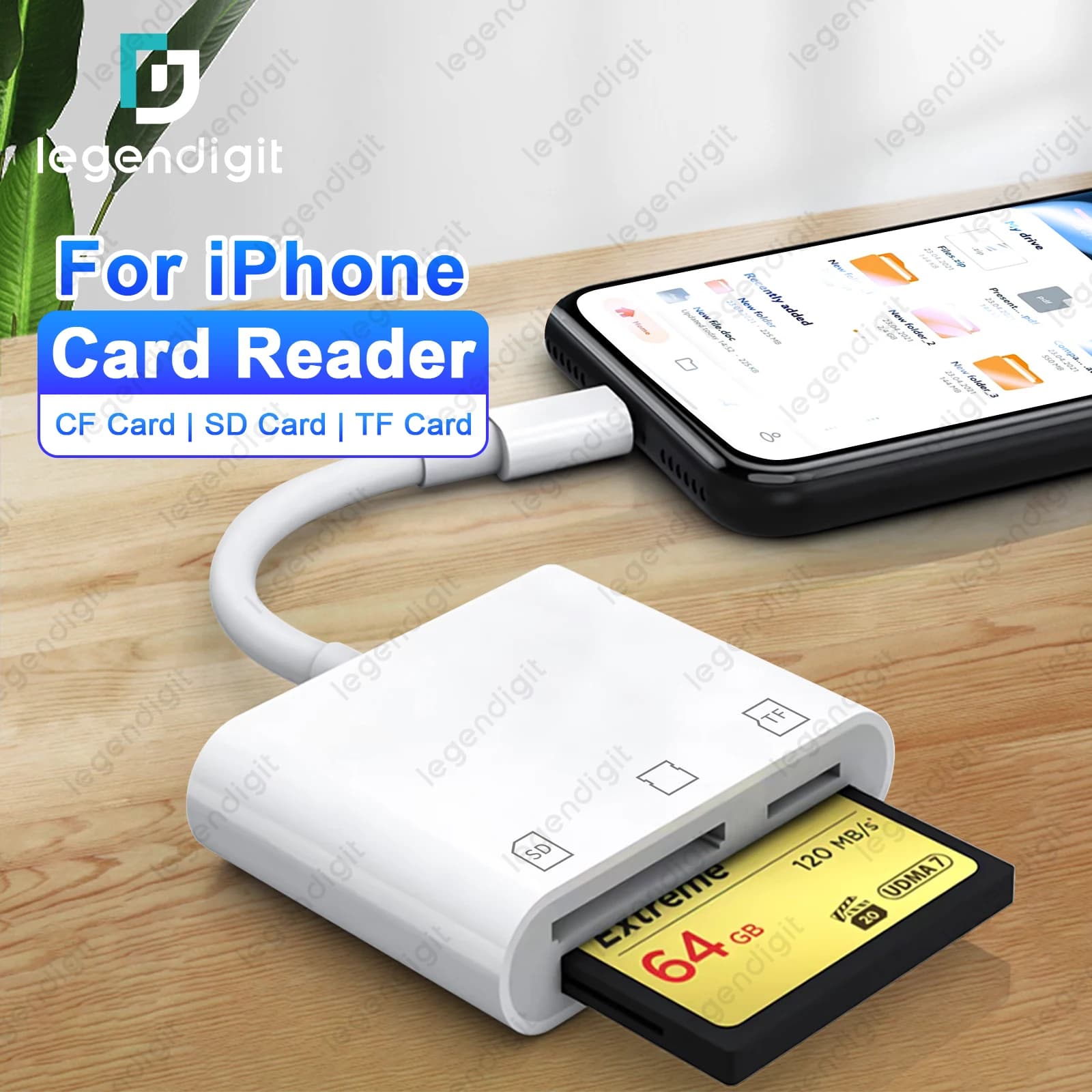 Slot per schede CF 3in1 Lettore di schede di memoria per fotocamera iPhone Supporta l'adattatore per schede Flash SD TF CF Lettore di schede Micro SD portatile