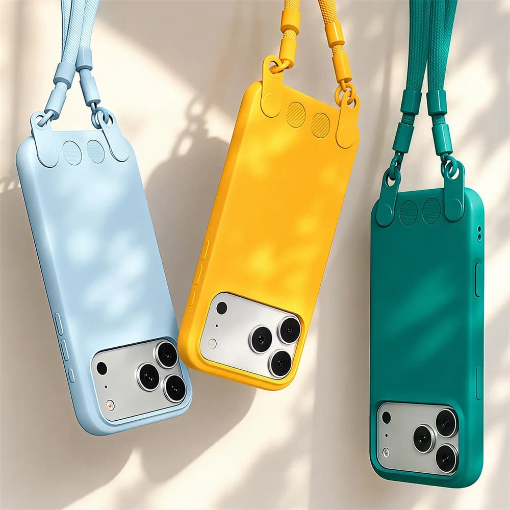 Custodia per telefono in silicone liquido opaco con laccetto a tracolla per iPhone 17 16 15 14 13 Pro Max, cover posteriore morbida satinata a tinta unita alla moda