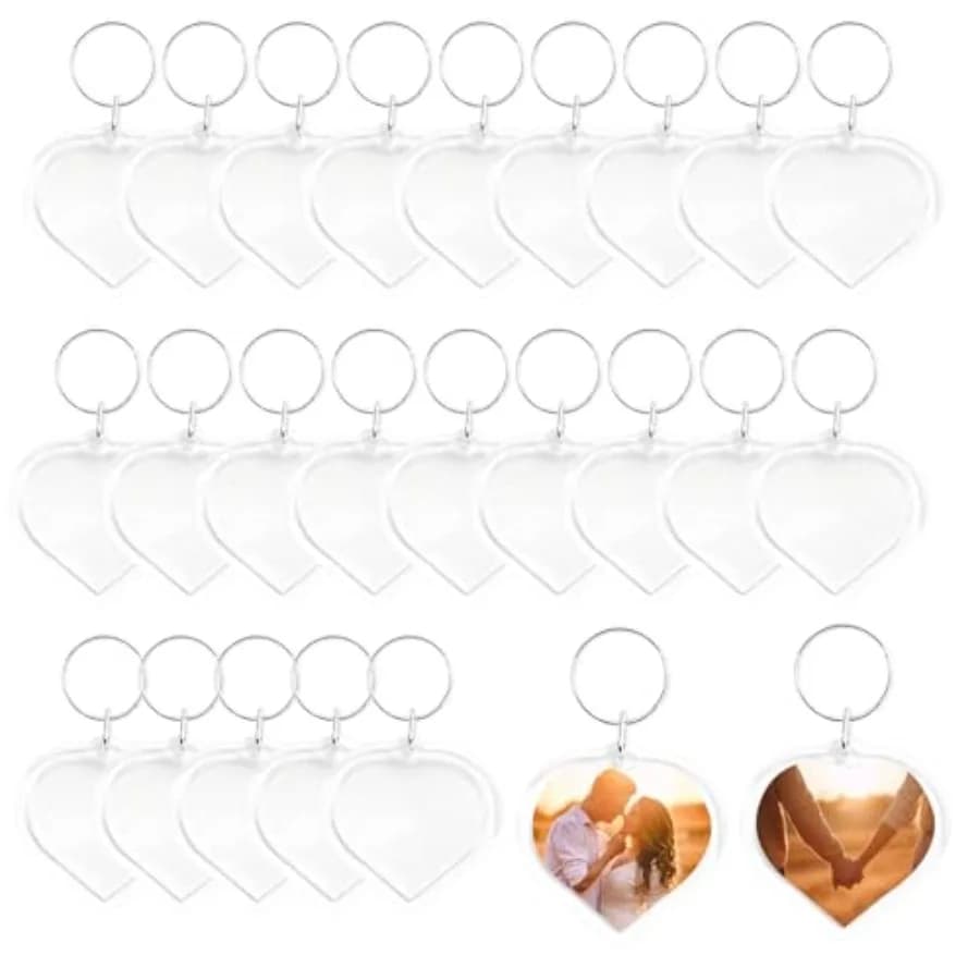 25 Pezzi Portachiavi a Forma di Cuore in Acrilico Trasparente Personalizzabili con Inserto per Foto Senza Cornice