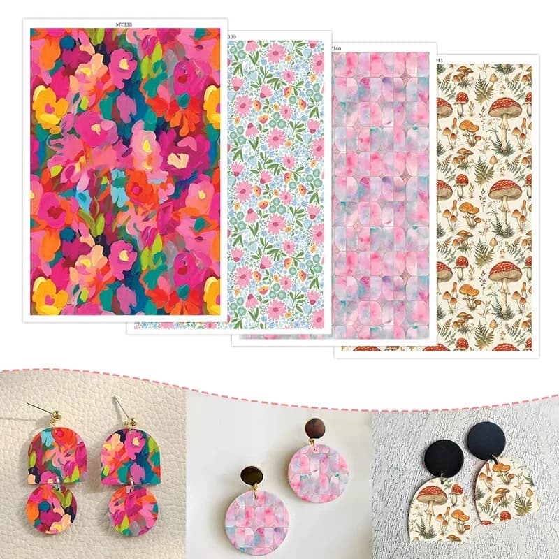 Colorful Flowers Plant Watercolor Transfer Paper - Water-Soluble Stickers for Polymer Clay DIY Earring Jewelry Pottery