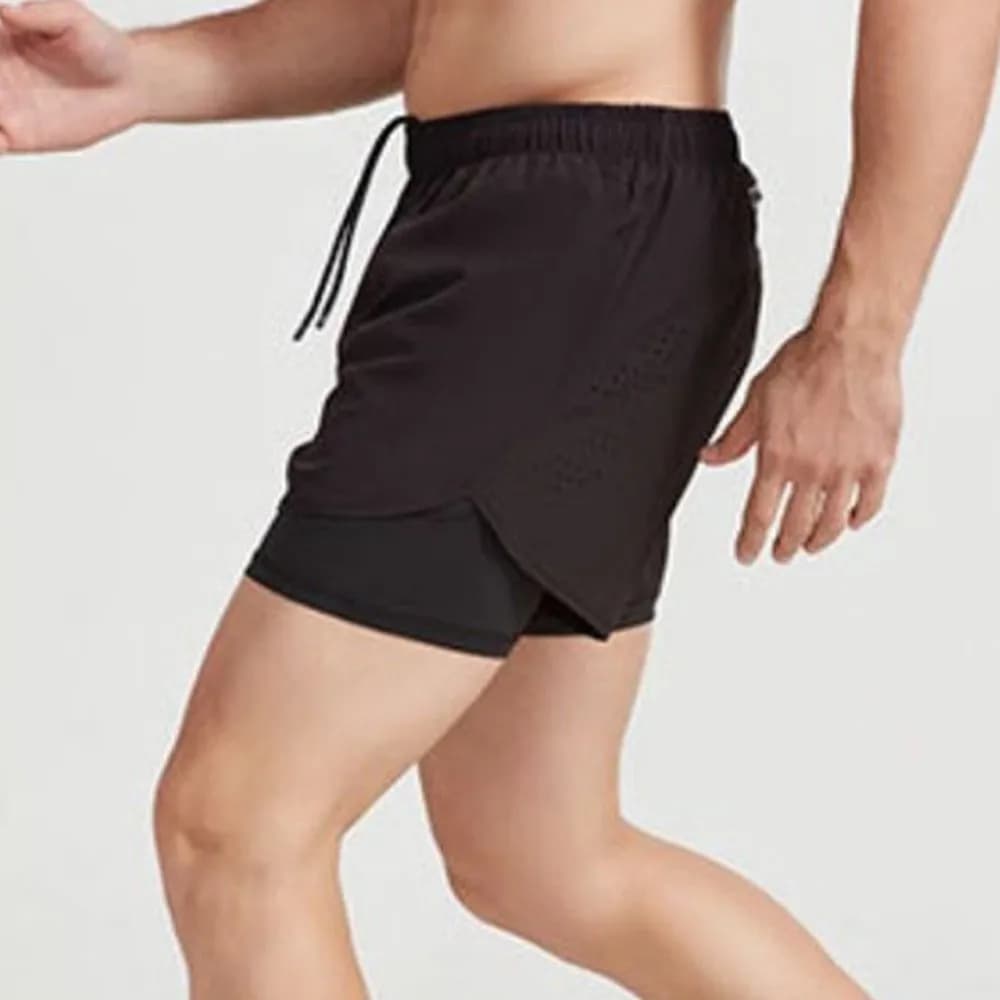 Comfortable 2 in 1 Sports Shorts Reflective Stripe Quick Dry Men's Sportswear with Pocket Breathable Cycling Shorts Fitness