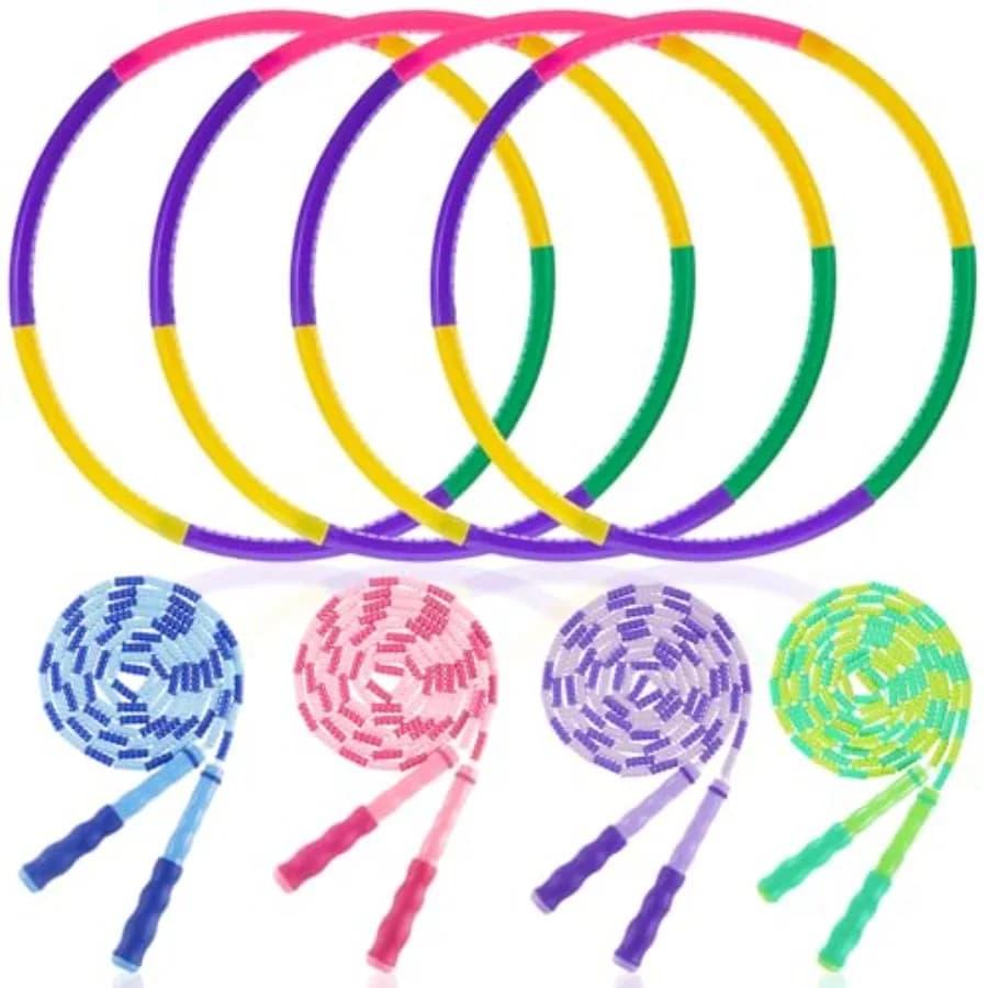 Set di 8 Pezzi per Ginnastica: Include 4 Corde per Saltare e 4 Cerchi con Pesi Staccabili, Regalo per Esercizi di Fitness