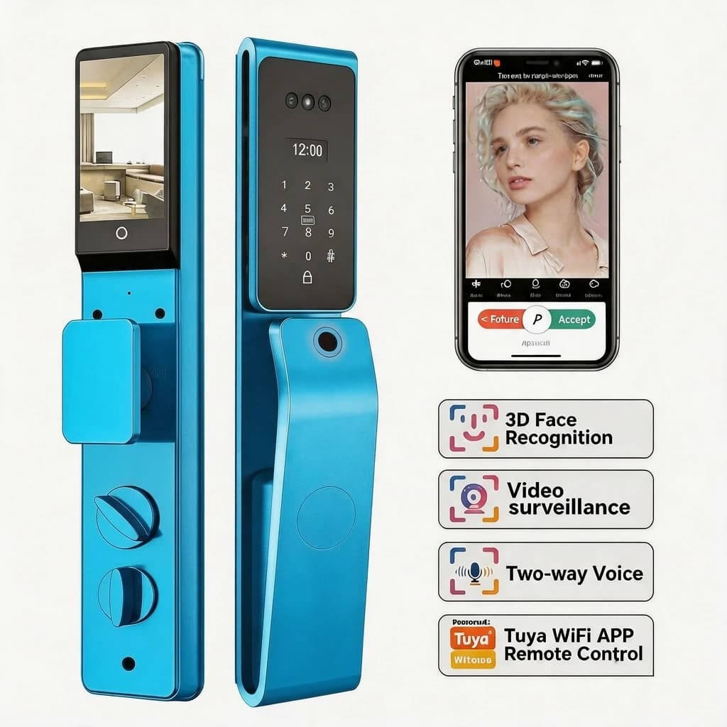 Tuya Smart Aluminum Alloy Door Lock with 3D Face Recognition Password Card & App Control WiFi for Home/Office